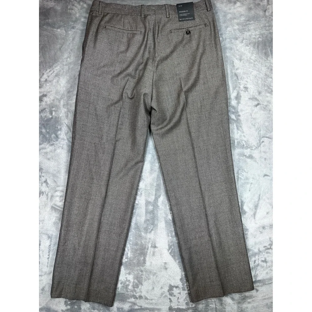 Banana Republic Mens 36x32 Modern Fit Houndstooth 100% Wool Dress Pants Brown